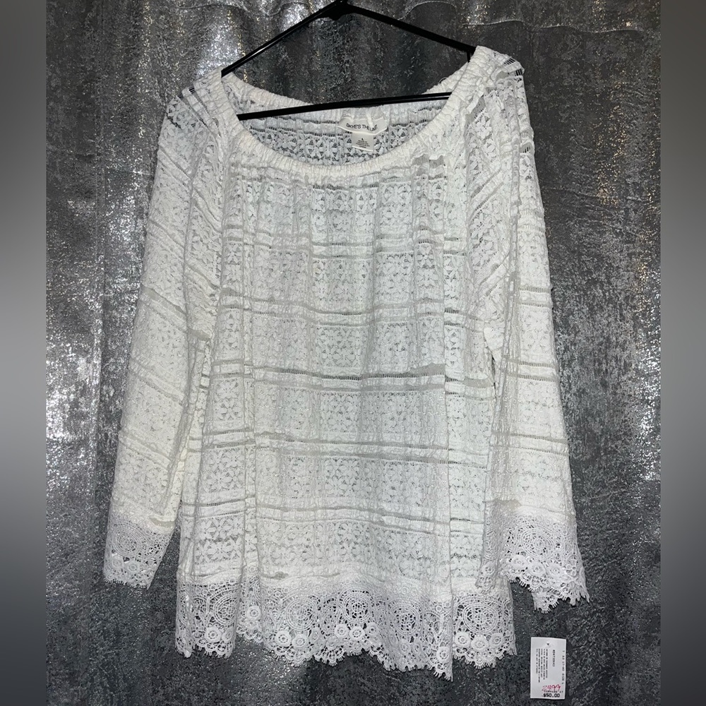NWT off shoulder lace top L retail $49